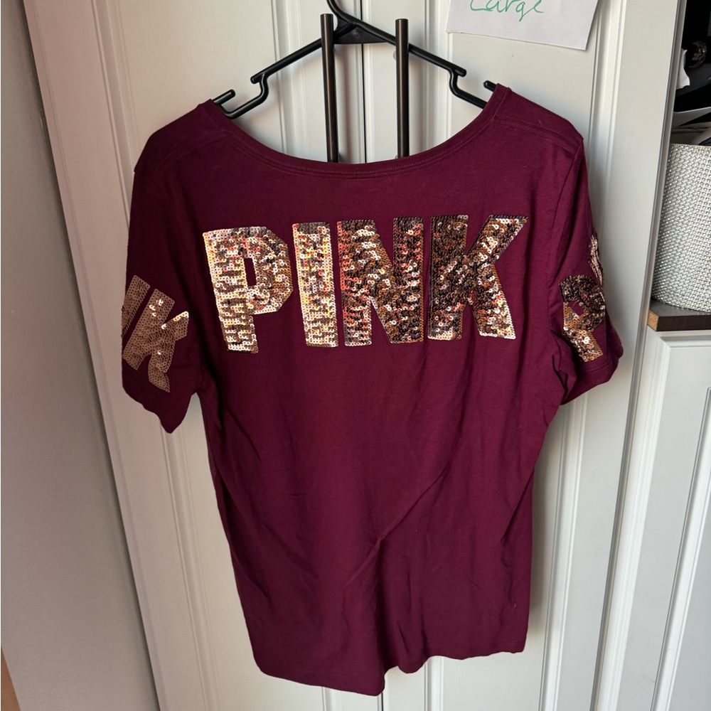 Victoria secret pink rose gold bling shirt large